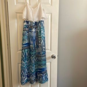white and blue maxi dress
